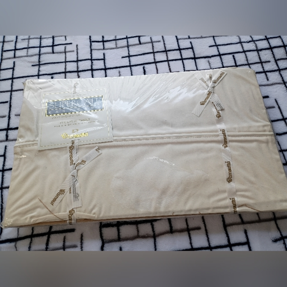 Vintage Supercale Full Flat Sheet Cream Color 100% Cotton HAS MARKS